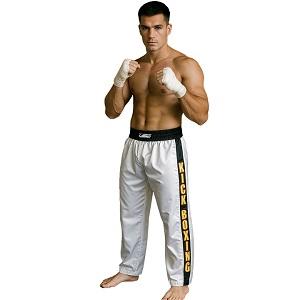FIGHT-FIT - Pantalon de Kick-boxing / Satiné / Blanc / Medium