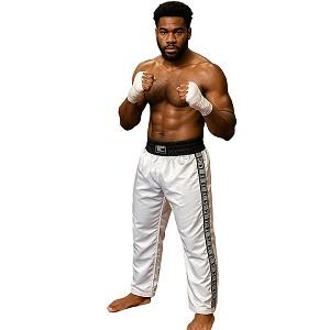 FIGHT-FIT - Pantalon de Kick-boxing / Satiné / Blanc / Large