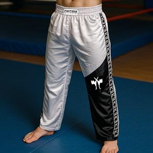 FIGHTERS - Pantalon de Kick-boxing / Satiné / Blanc-Noir / Medium