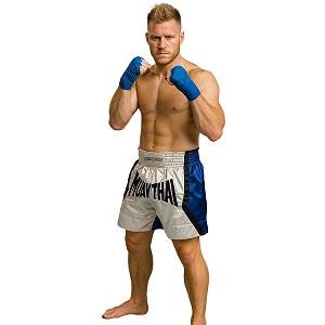 FIGHTERS - Shorts de Muay Thai / Blanc-Bleu / Medium