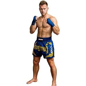 FIGHTERS - Shorts de Muay Thai / Bleu-Or / Small
