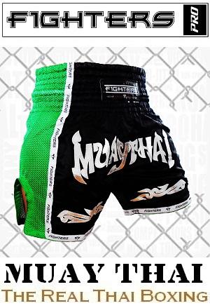 FIGHTERS - Thai Boxing Shorts / Elite Muay Thai / Black-Green / XXL