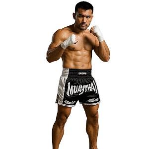 FIGHTERS - Shorts de boxe thai / Elite Pro Muay Thai / Noir-Blanc / XL