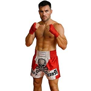 FIGHTERS - Shorts de Muay Thai / Skull / Blanc-Rouge / Large