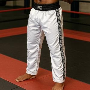 FIGHT-FIT - Pantalon de Kick-boxing / Satiné / Blanc / Large